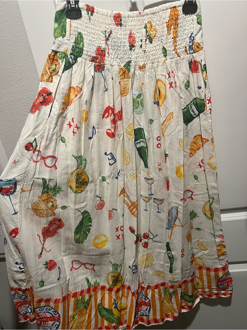 Calypso St. Barth White Maxi Skirt with Multicolor Fruit & Beverage Print - Picture 2 of 3